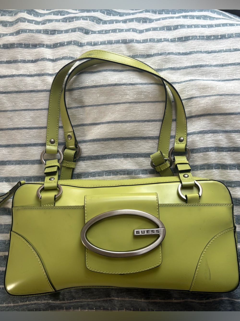 GUESS Chartreuse Leather Shoulder Bag with Oval Logo